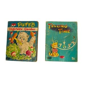 Whitman Vintage Tiny Tales Books Tots Puff’s Vegetable Garden and Telling Time